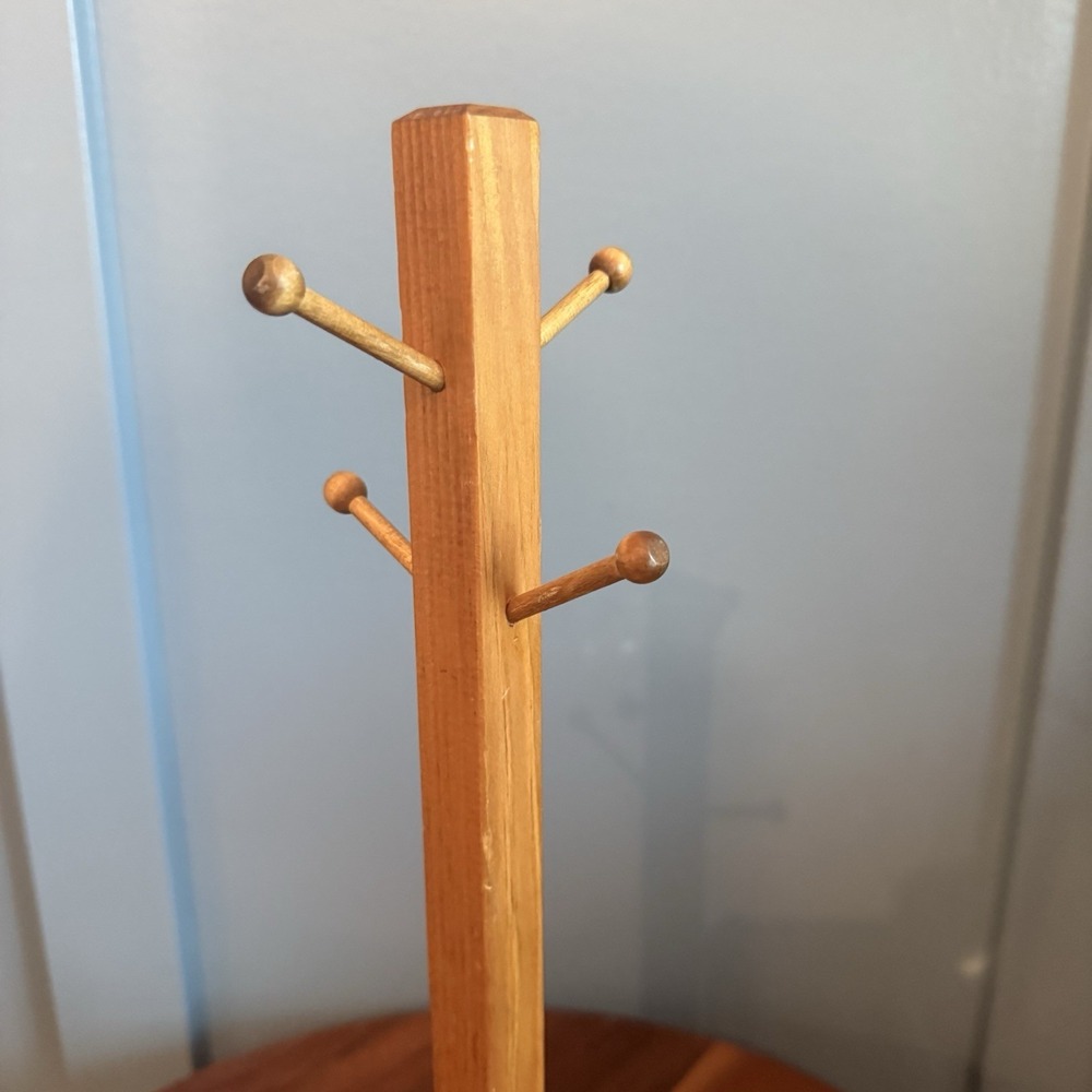 Vintage Wooden Coffee Mug Cup Holder 4 Arms Jewelry Tree 15" Stand Handmade - Picture 7 of 8